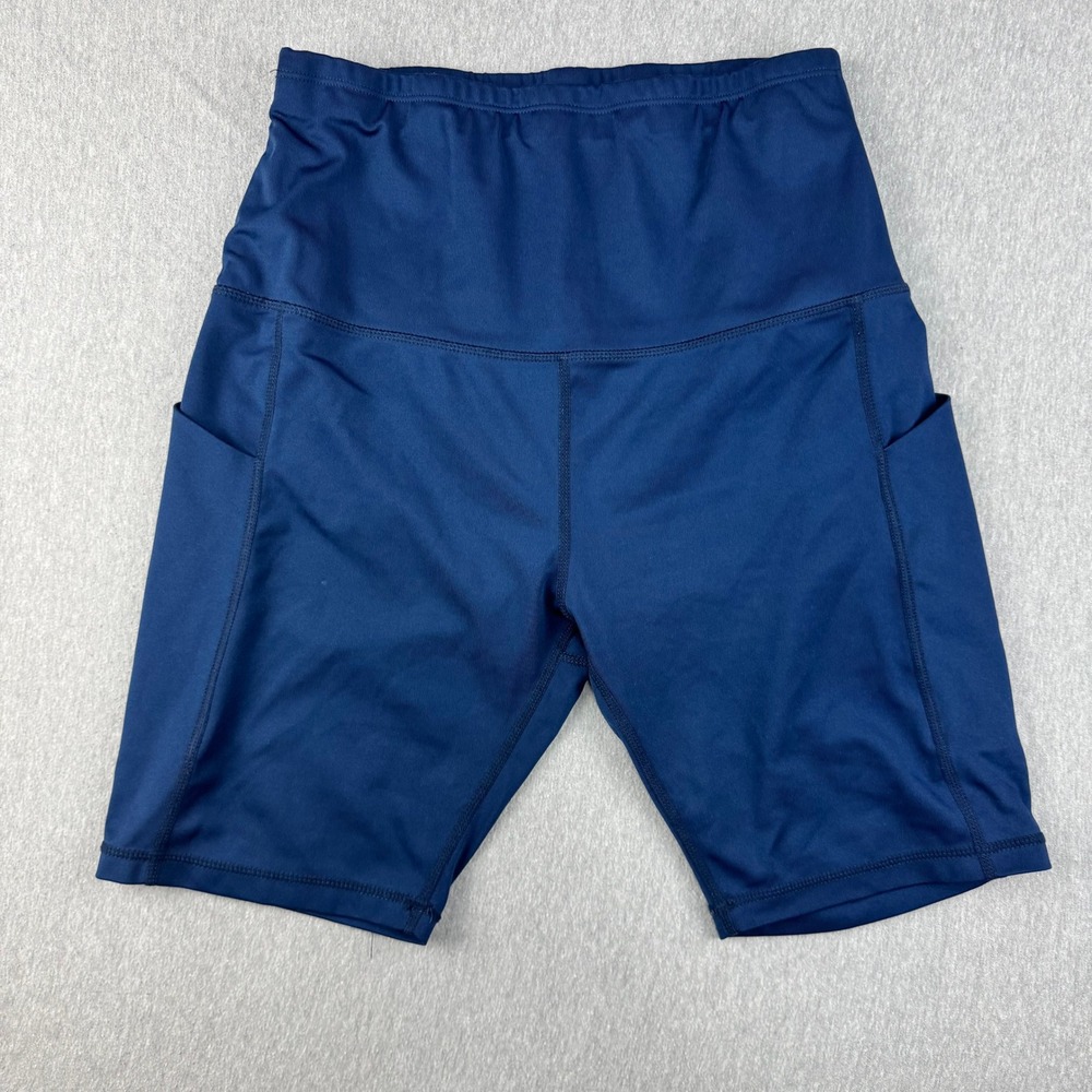 Sports Wear Biker Shorts Women L Blue Excellent High Waist Pockets